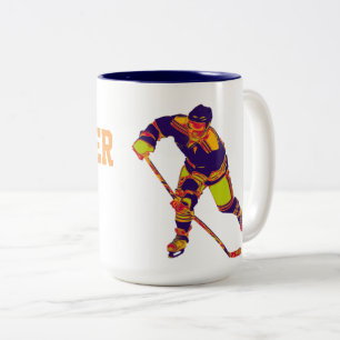 Farbenfroher Eishockeyspieler, personalisierte Uma Zweifarbige Tasse