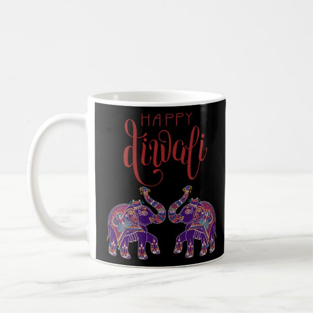 Farbenfroher Elefant Happy Deepavali Diwali für Hi Kaffeetasse (Links)