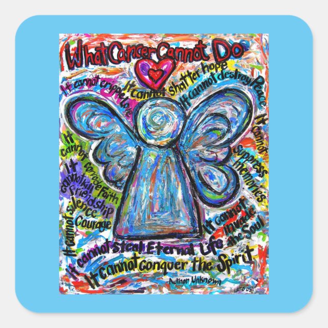 Farbenfroher Engel, was Krebs nicht tun kann Gedic Quadratischer Aufkleber (Vorderseite)