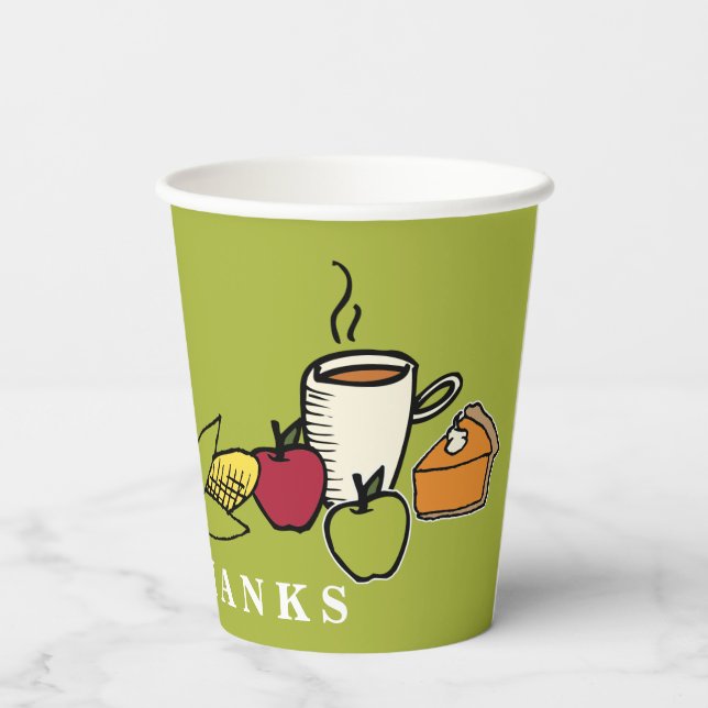 Farbenfroher Erntedank GIVE DANKS Urlaub Pappbecher (Rückseite)