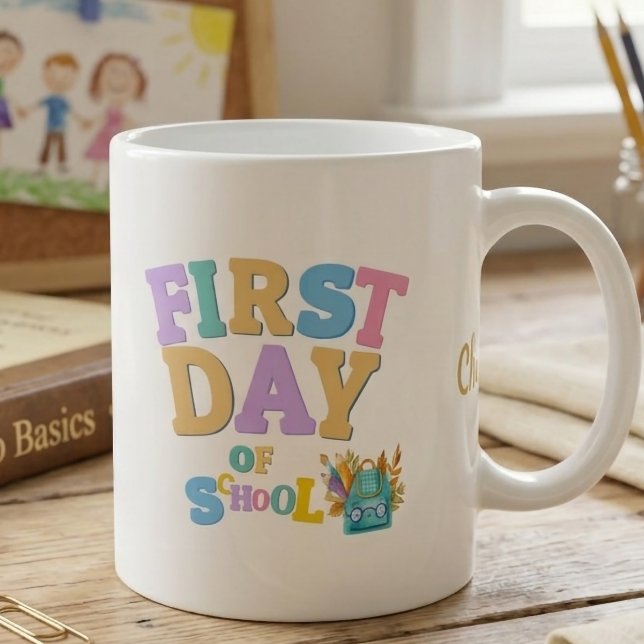 Farbenfroher erster Schultag personalisierte Mug Kaffeetasse (Von Creator hochgeladen)