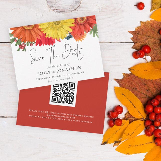 Farbenfroher Fall floraler QR-Code Hochzeit speich Save The Date (Von Creator hochgeladen)