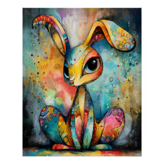 Farbenfroher Fantasie-Hase in bunten Farben Poster