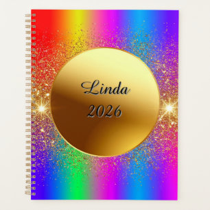 Farbenfroher Farbverlaufshintergrund mit goldenem  Planer