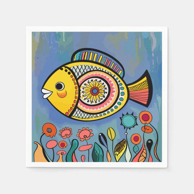 Farbenfroher Fisch im Riff Serviette (Vorderseite)