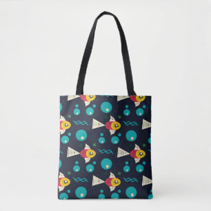 Farbenfroher Fisch mit Wellen im Meer. Geometrie