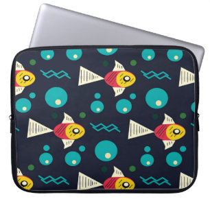 Farbenfroher Fisch mit Wellen im Meer. Geometrie Laptopschutzhülle