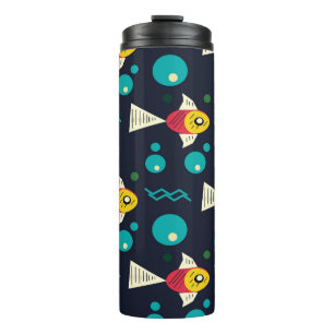 Farbenfroher Fisch mit Wellen im Meer. Geometrie Thermosbecher