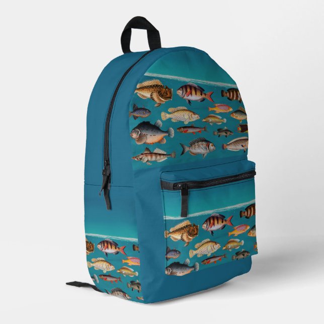 Farbenfroher Fisch unter blauem Meer Bedruckter Rucksack (Rückseitige Ecke links)