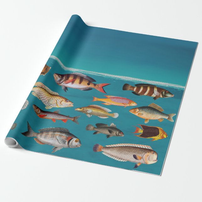 Farbenfroher Fisch unter blauem Meer Geschenkpapier (Ungerollt)