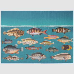 Farbenfroher Fisch unter blauem Meer Seidenpapier