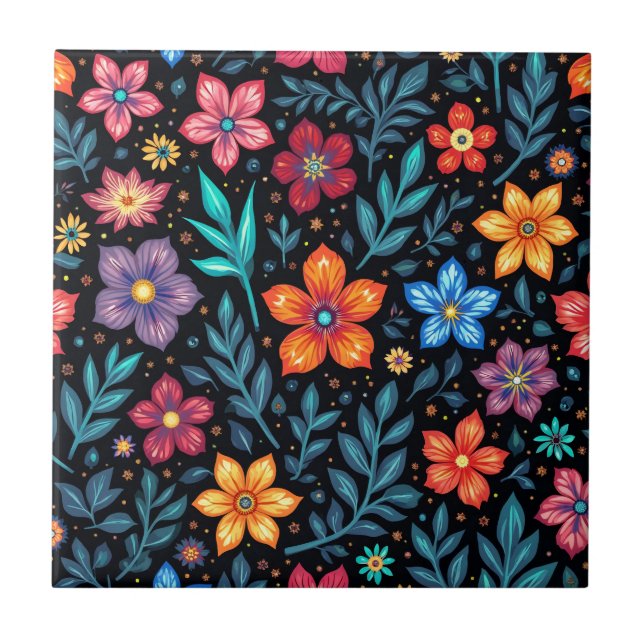 Farbenfroher floraler Knopf Hintergrund Fliese (Vorderseite)