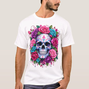 Farbenfroher floraler Totenkopf PNG Rosa Lila & T-Shirt