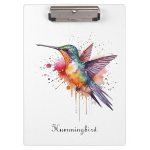 Farbenfroher Flug, wasserfarbener Kolibri individu Klemmbrett
