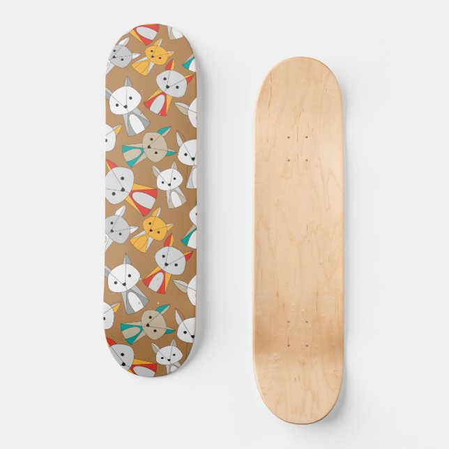 Farbenfroher Fox Cartoon Skateboard (Vorderseite)