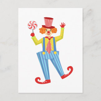 Farbenfroher freundlicher Clown mit Lollypop im kl Postkarte