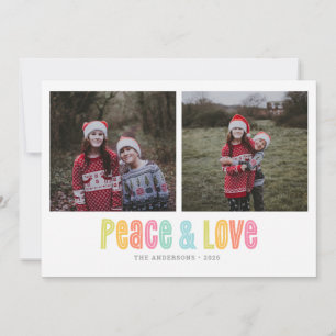 Farbenfroher Frieden und Liebe Zwei Foto Weihnacht Feiertagskarte