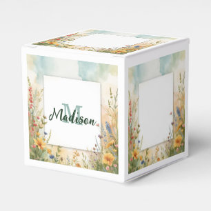 Farbenfroher Frühjahrsblumen-Wildblumen-Monogramm- Geschenkschachtel