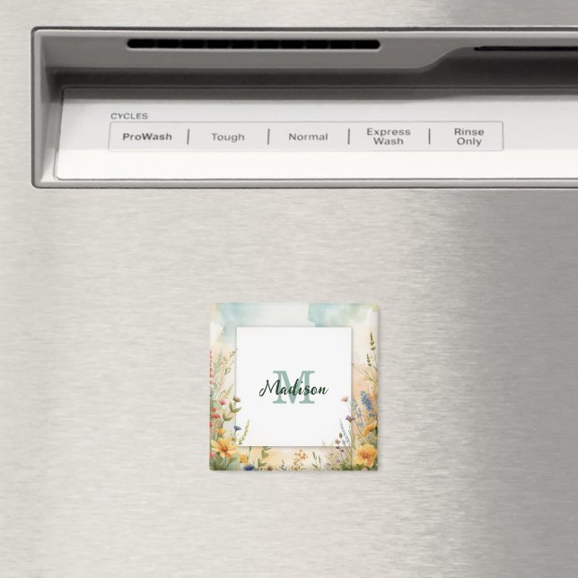 Farbenfroher Frühjahrsblumen-Wildblumen-Monogramm- Magnet (In Situ (Geschirrspüler))