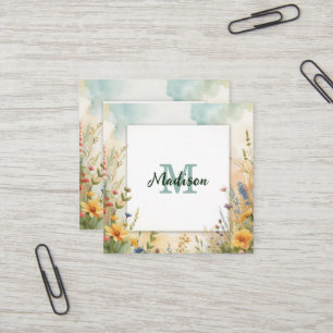 Farbenfroher Frühjahrsblumen-Wildblumen-Monogramm- Quadratische Visitenkarte
