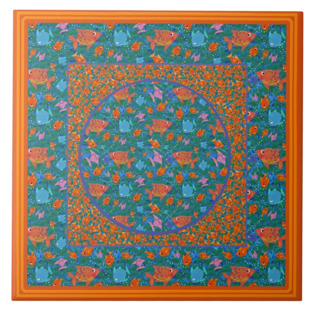 Farbenfroher Fun Fish in Sea Keramik Tile Fliese (Vorderseite)