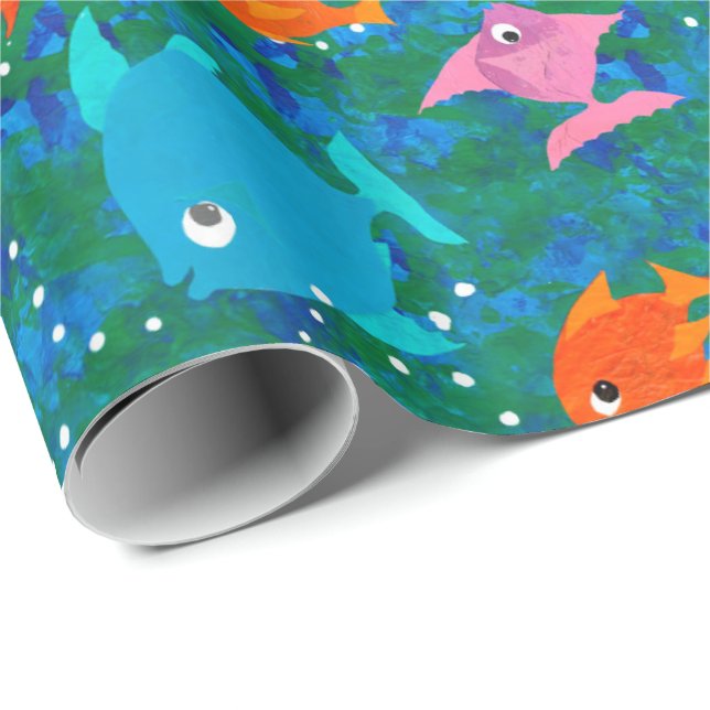 Farbenfroher Fun Fish in Sea Wrapping Paper Geschenkpapier (Rolleneckpunkt)