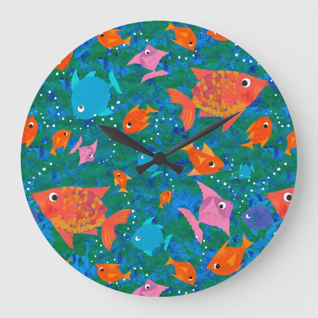 Farbenfroher Fun Fish in the Sea Wall Clock Große Wanduhr (Vorderseite)
