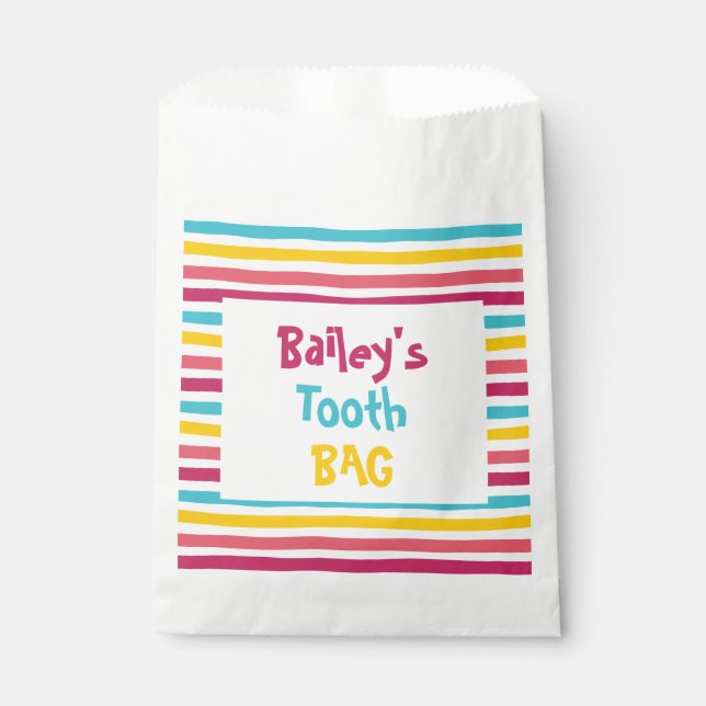 Farbenfroher Fun Striped Candy Little Tooth Bag Geschenktütchen (Vorderseite)