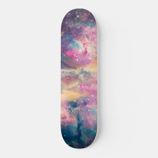 Farbenfroher Galaxy Nebel Aquarellmalerei Skateboard (Vorderseite)