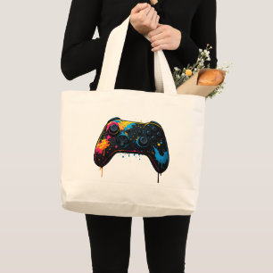 Farbenfroher Gamecontroller-Aufkleber Jumbo Stoffbeutel