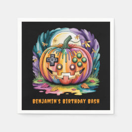 Farbenfroher Gamer Pumpkin Halloween Bash Serviette