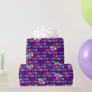 Farbenfroher Geburtstagstext mit Balloons Geschenkpapier