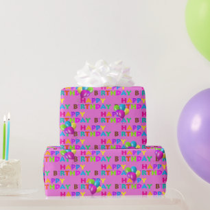 Farbenfroher Geburtstagstext mit Balloons Geschenkpapier