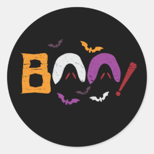 Farbenfroher Geist "Boo!" Halloween-Sticker Runder Aufkleber