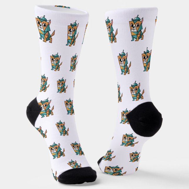 Farbenfroher geometrischer Hund Socken (Gewinkelt)