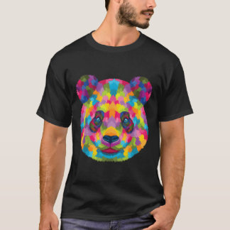 Farbenfroher geometrischer Panda-Kopf-Tierbär T-Shirt
