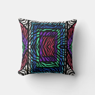 Farbenfroher geometrischer Regenbogen-Zebra-Tierdr Kissen