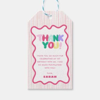 Farbenfroher gestreifter 1. Geburtstag Rosa Gesche Geschenkanhänger