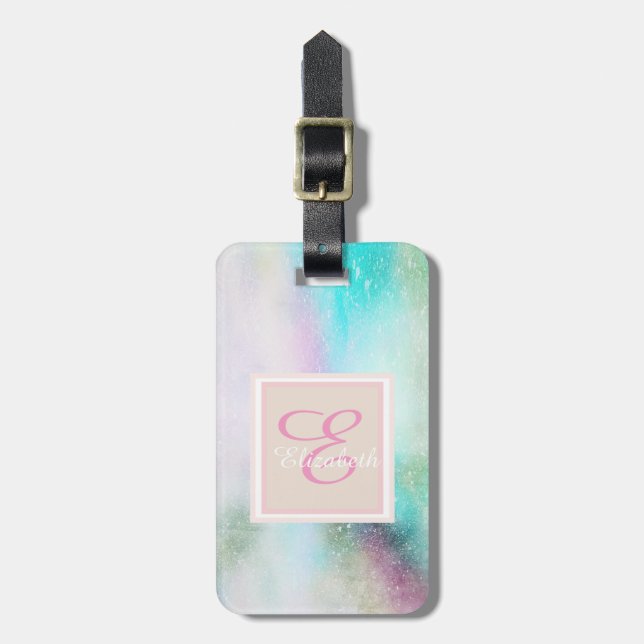 Farbenfroher Girly Paint Stroke, monogram Personal Gepäckanhänger (Vorderseite vertikal)