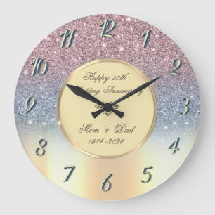 Farbenfroher Glitter,Gold 50. Hochzeitstag Große Wanduhr