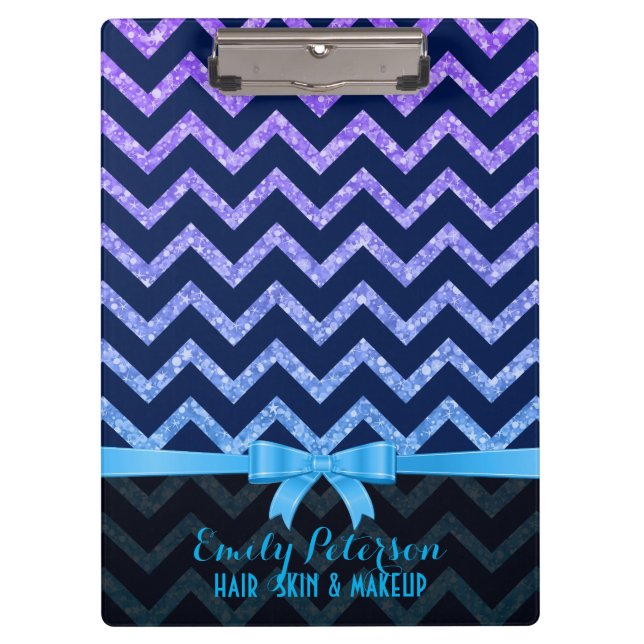 Farbenfroher Glitzer Blue Zigzag Zickzack Muster Klemmbrett (Vorderseite)