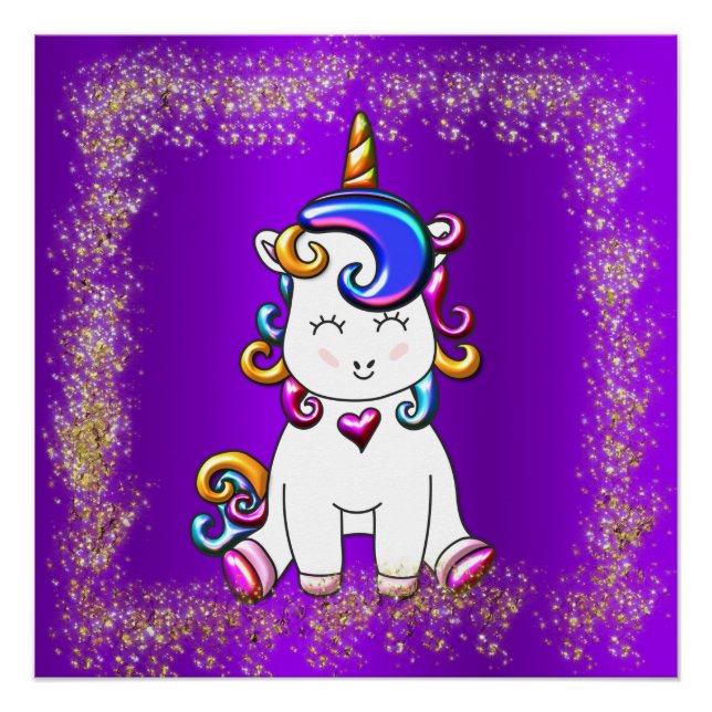 Farbenfroher Glitzer Einhorn Lila Poster (Vorderseite)