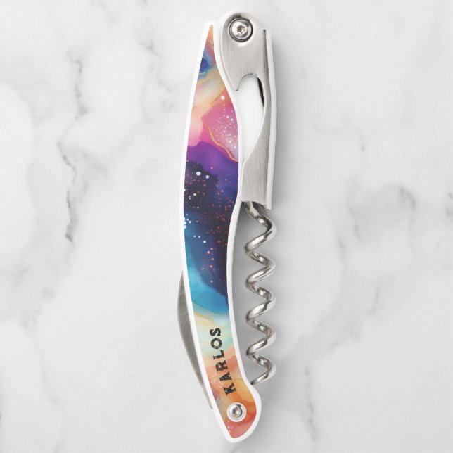 Farbenfroher glitzernder Achat-Texturhintergrund Kellnermesser (Rückseite)