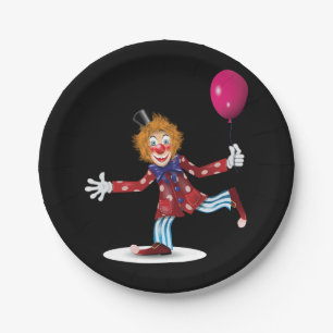 Farbenfroher glücklicher Clown mit Balloon Fun Cir Pappteller