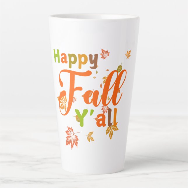 Farbenfroher glücklicher Fall Y'all mit Herbstblät Milchtasse (Vorderseite)