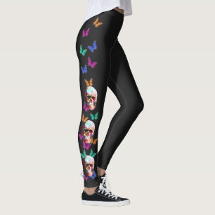 Farbenfroher Gotischer Zuckerschädel mit Schmetter Leggings