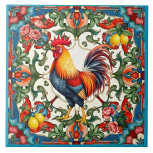 Farbenfroher Hahn,Mittelmeer,Mosaik,Zitrone, Fliese