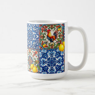 Farbenfroher Hahn, Mittelmeer, Mosaik, Zitrone, Kaffeetasse