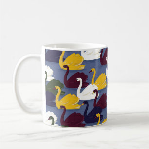 Farbenfroher handgezogener Schwanenvogel im blauen Kaffeetasse