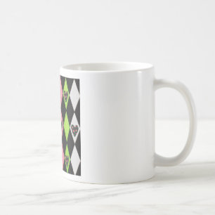 Farbenfroher Harlekin-Druck mit Rosenherzen Tasse
